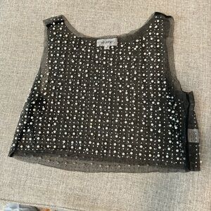 Black Sheer Beaded Women's Tank Top